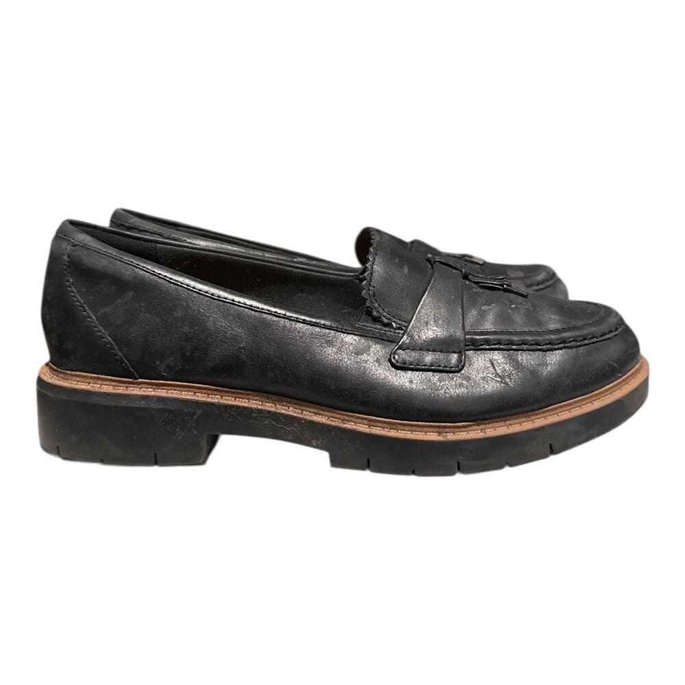 Clarks Westlynn Bella Loafers Women's 8.5 M Black Leather Comfort Slip On Lug - Picture 2 of 9